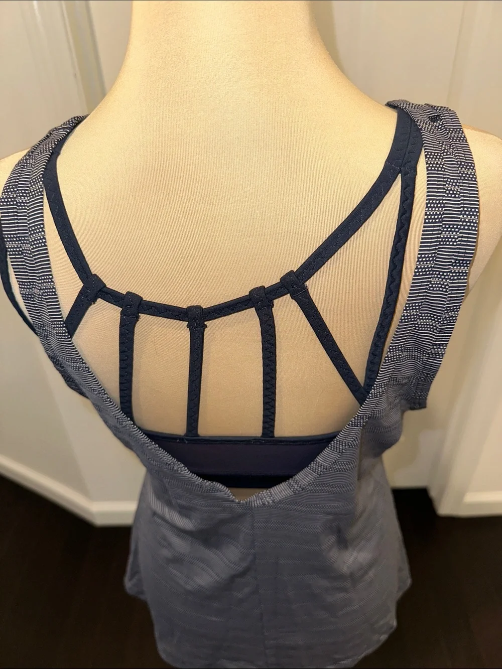 Athleta Navy Striped Scoop Neck Tank